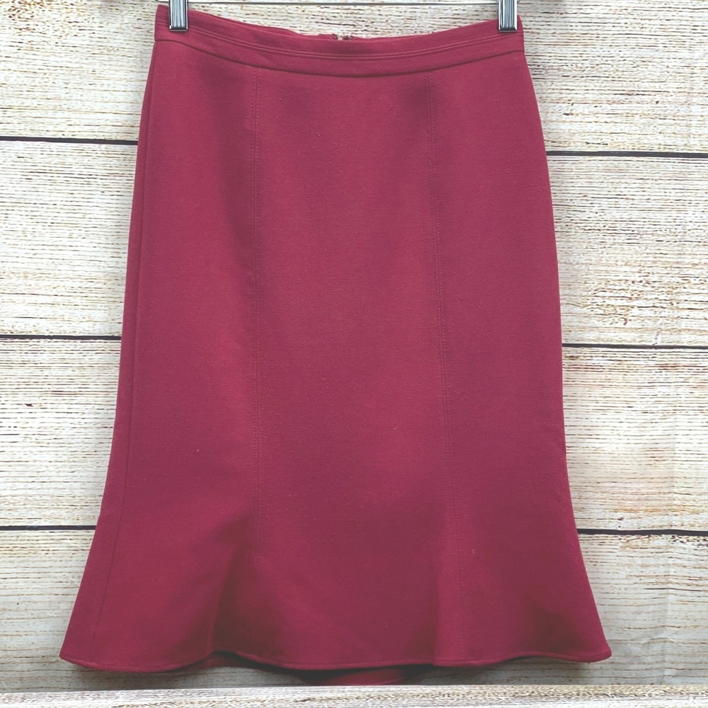 White House Black Market‎ Midi Skirt Career Work Office Lined Red [Size 2]